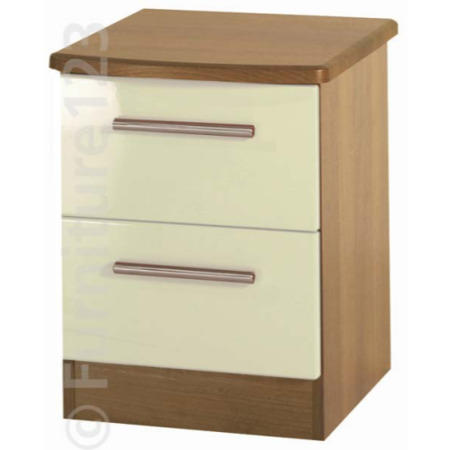 Welcome Furniture Hatherley High Gloss 2 Drawer Bedside Chest in Oak and Cream