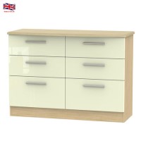 Knightsbridge High Gloss 6 Drawer Chest in Oak and Cream