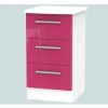 Hatherley High Gloss 3 Drawer Bedside Chest in White and Pink