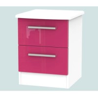 Hatherley High Gloss 2 Drawer Bedside Chest in White and Pink