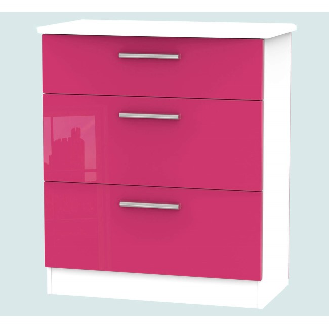 Hatherley High Gloss 3 Drawer Chest in White and Pink