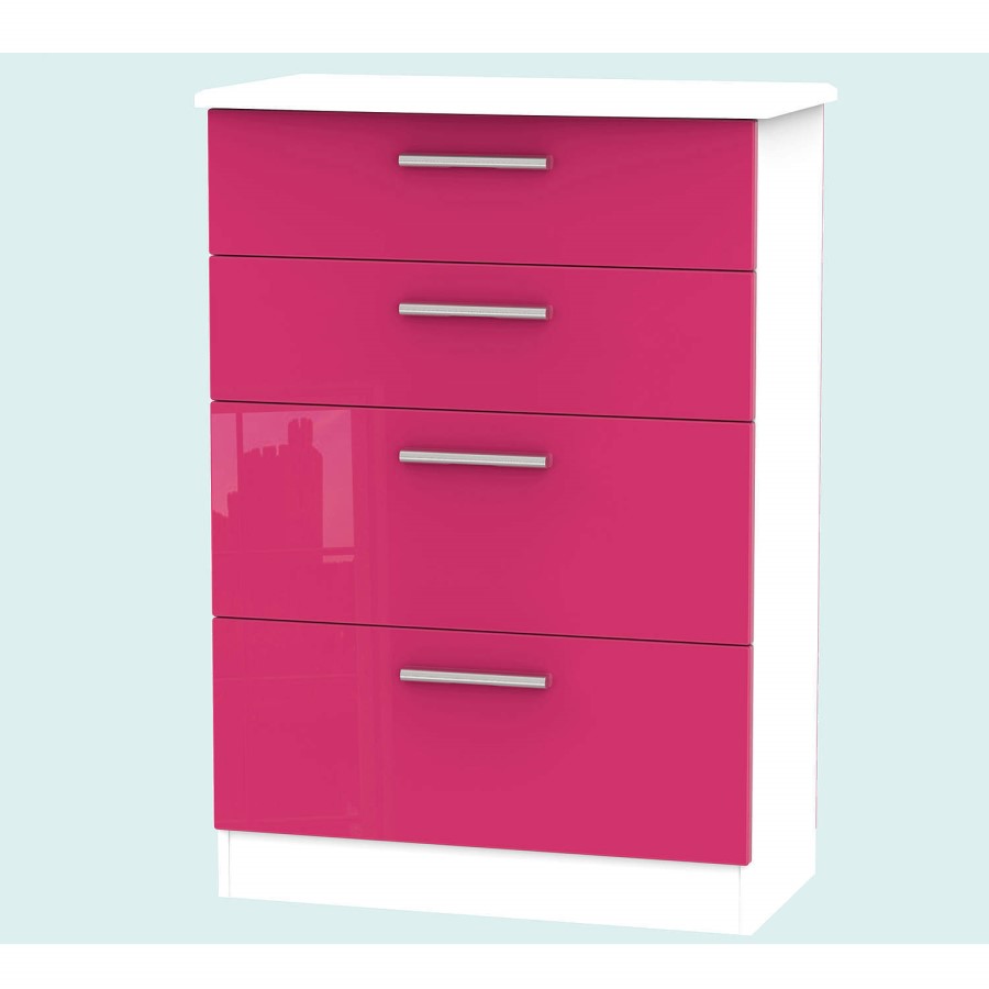 Hatherley High Gloss Large 4 Drawer Chest in White and Pink
