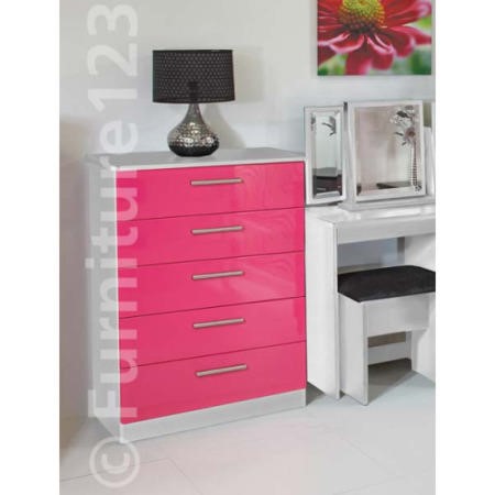 Welcome Furniture Hatherley High Gloss 5 Drawer Chest In White And