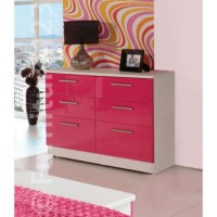 Welcome Furniture Hatherley High Gloss 3+3 Drawer Chest in White and Pink
