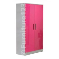 Welcome Furniture Hatherley High Gloss 2 Door Low Wardrobe in White and Pink
