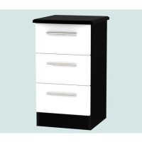 Knightsbridge 3 Drawer Bedside Chest in White High Gloss/Black Matt
