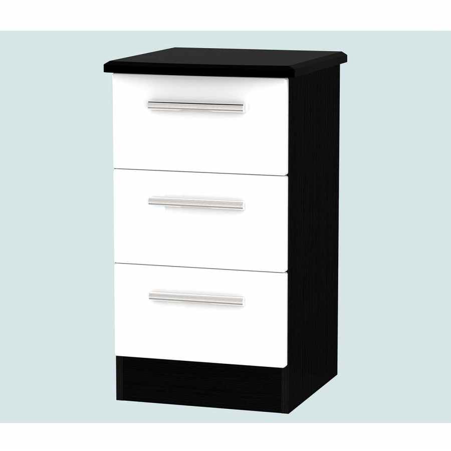 Knightsbridge 3 Drawer Bedside Chest in White High Gloss/Black Matt