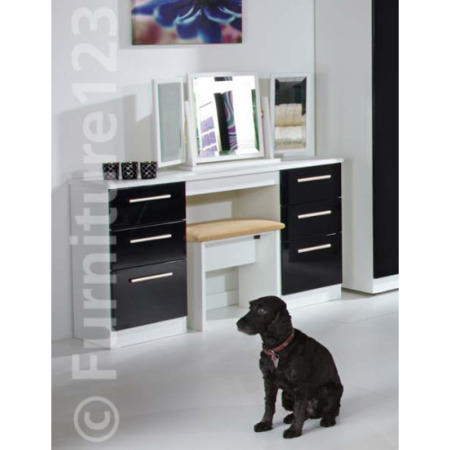 Welcome Furniture Hatherley High Gloss Large Dressing Table in Black and White - white with black front