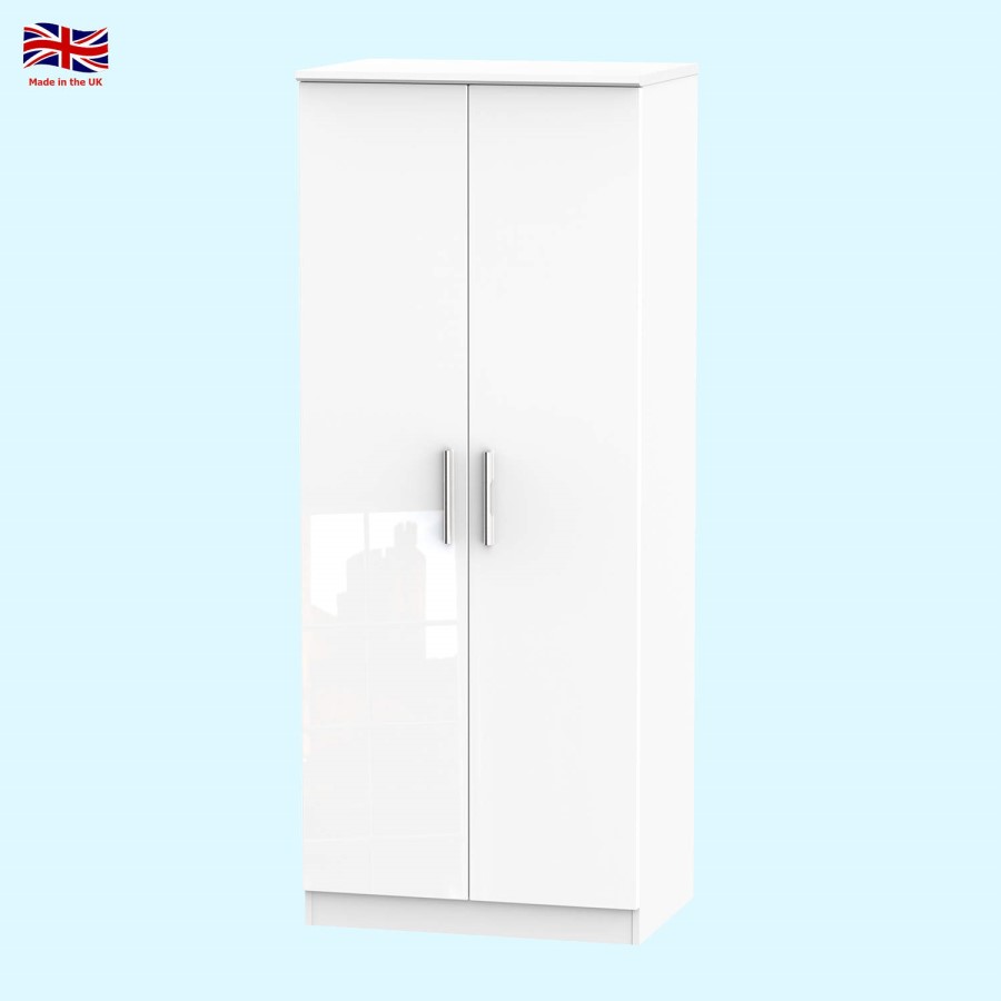 Welcome Furniture Knightsbridge High Gloss 2 Door Wardrobe in White