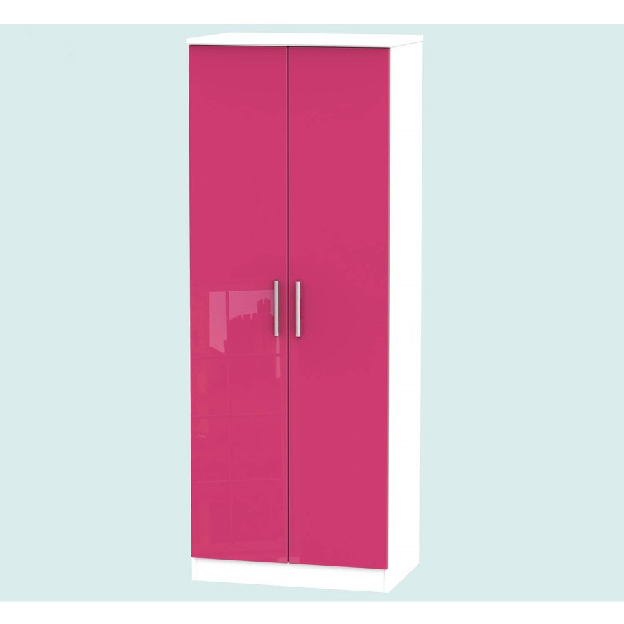 Hatherley High Gloss 2 Door Wardrobe in White and Pink