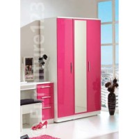 Hatherley High Gloss 3 Door Mirrored Wardrobe in White and Pink - 