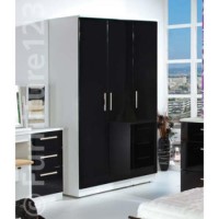 Hatherley High Gloss 3 Door Wardrobe in Black and White - black base white gloss