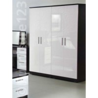 Welcome Furniture Hatherley High Gloss 4 Door Wardrobe in Black and White - black base white gloss