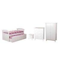 Sweet Dreams Robin Kids Bedroom Furniture Set with Storage Trundle Guest Bed in White - without mattresses