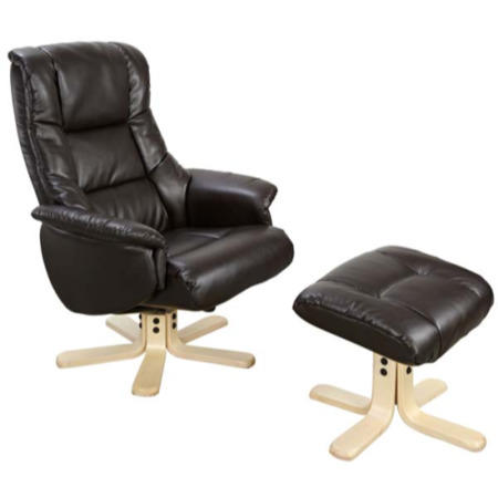 Teknik Office Colorado Swivel Recliner and Footstool with Light Wood Base - black