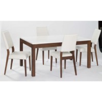 LPD Strata Solid Walnut and High Gloss Rectangular Extending Dining Set - with 4 chairs