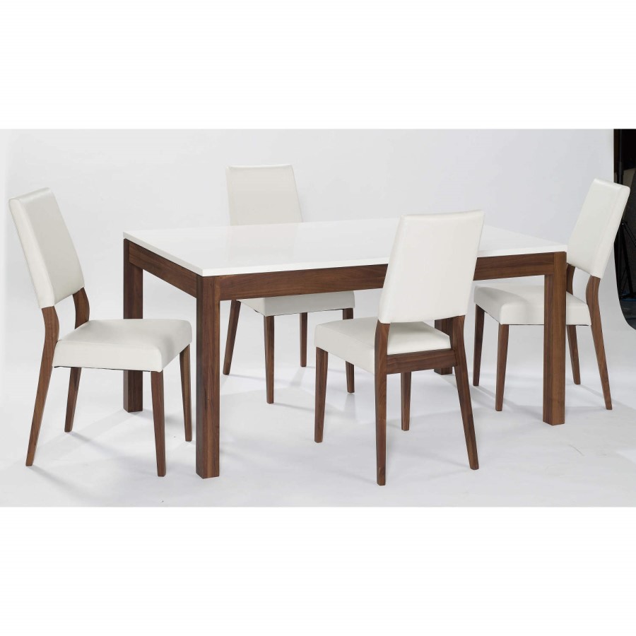 LPD Strata Solid Walnut and High Gloss Rectangular Extending Dining Set - with 4 chairs