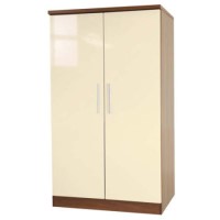 Welcome Furniture Hatherley High Gloss 2 Door Low Wardrobe in Walnut and Cream