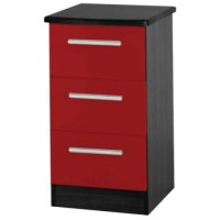 Welcome Furniture Hatherley High Gloss 3 Drawer Bedside Chest in Black and Red