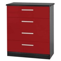 Welcome Furniture Hatherley High Gloss Small 4 Drawer Chest in Black and Red