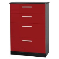 Welcome Furniture Hatherley High Gloss Large 4 Drawer Chest in Black and Red
