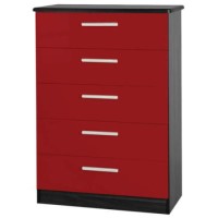 Welcome Furniture Hatherley High Gloss 5 Drawer Chest in Black and Red