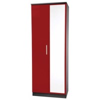 Welcome Furniture Hatherley High Gloss 2 Door Mirrored Wardrobe in Black and Red