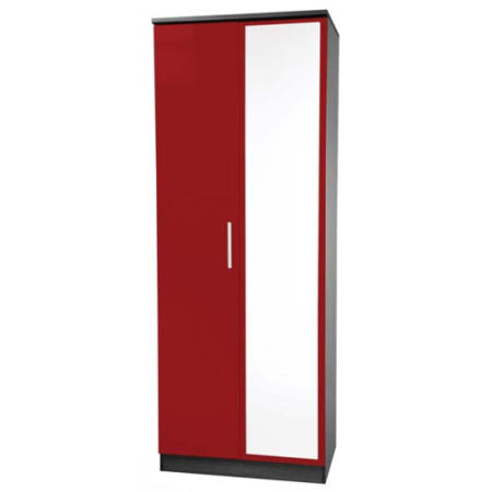Welcome Furniture Hatherley High Gloss 2 Door Mirrored Wardrobe in Black and Red