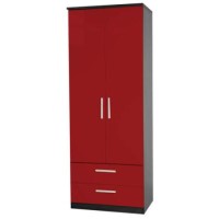 Welcome Furniture Hatherley High Gloss 2 Drawer 2 Door Wardrobe in Black and Red