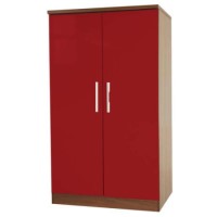 Welcome Furniture Hatherley High Gloss 2 Door Low Wardrobe in Walnut and Red