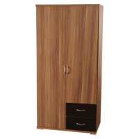 Seconique Hollywood Walnut and High Gloss 2 Door 2 Drawer Wardrobe