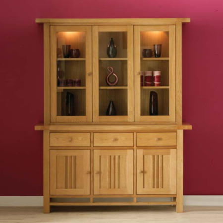 Morris Furniture Artisan Solid Oak Glazed Triple Display Cabinet