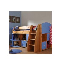 Stompa Rondo Kids Natural Midsleeper Bed in Blue with Desk and Double Storage