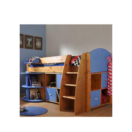 Stompa Rondo Kids Natural Midsleeper Bed in Blue with Desk and Double Storage