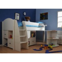 Stompa Rondo Kids White Midsleeper Bed with Desk and Double Storage