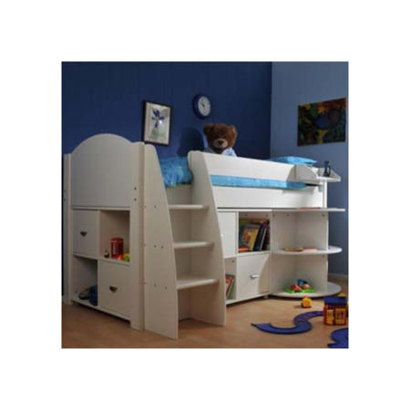 Stompa Rondo Kids White Midsleeper Bed with Desk and Double Storage