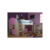 Stompa Rondo Kids White Midsleeper Bed in Lilac with Desk and Double Storage