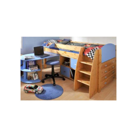 Stompa Rondo Kids Natural Midsleeper Bed in Blue with Desk Chest and Storage