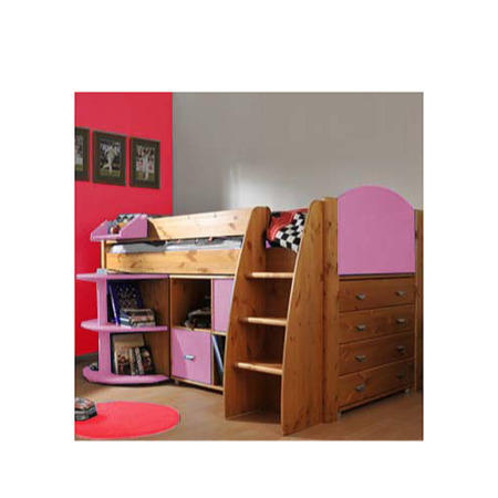Stompa Rondo Kids Natural Midsleeper Bed in Lilac with Desk Chest and Storage