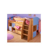Stompa Rondo Kids Natural Midsleeper Bed in Blue with Chest and Double Storage
