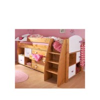 Stompa Rondo Kids Natural Midsleeper Bed in White with Chest and Double Storage