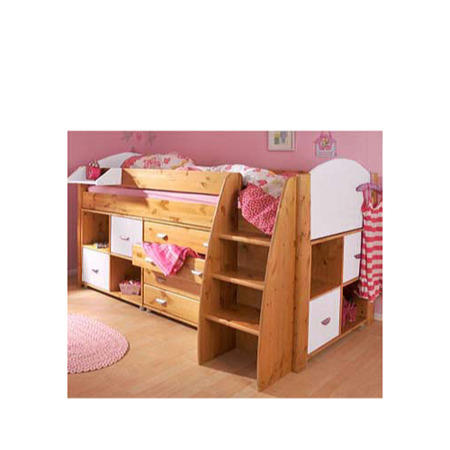 Stompa Rondo Kids Natural Midsleeper Bed in White with Chest and Double Storage
