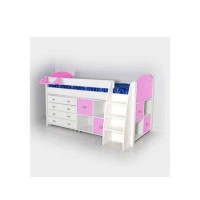 Stompa Rondo Kids White Midsleeper Bed in Lilac with Chest and Double Storage