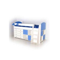Stompa Rondo Kids White Midsleeper Bed in Blue with Chest and Double Storage