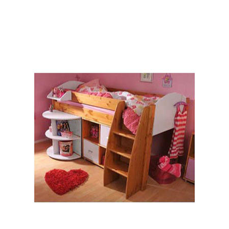 Stompa Rondo Kids Natural Midsleeper Bed in White with Desk and Storage