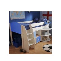 Stompa Rondo Kids White Midsleeper Bed in Blue with Desk and Storage