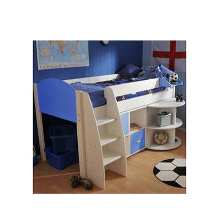 Stompa Rondo Kids White Midsleeper Bed in Blue with Desk and Storage