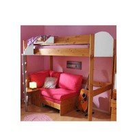 Stompa Combo Kids Natural Highsleeper Bed in White with Blue Denim Sofa Bed