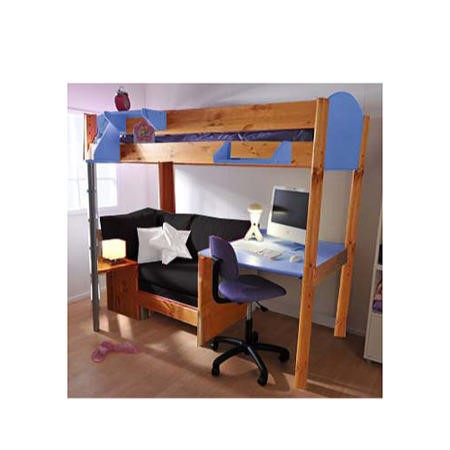 Stompa Combo Kids Natural Highsleeper Bed In Blue With Black Sofa