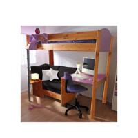 Stompa Casa Kids Natural Highsleeper Bed in Lilac with Pink Sofa Bed and Desk